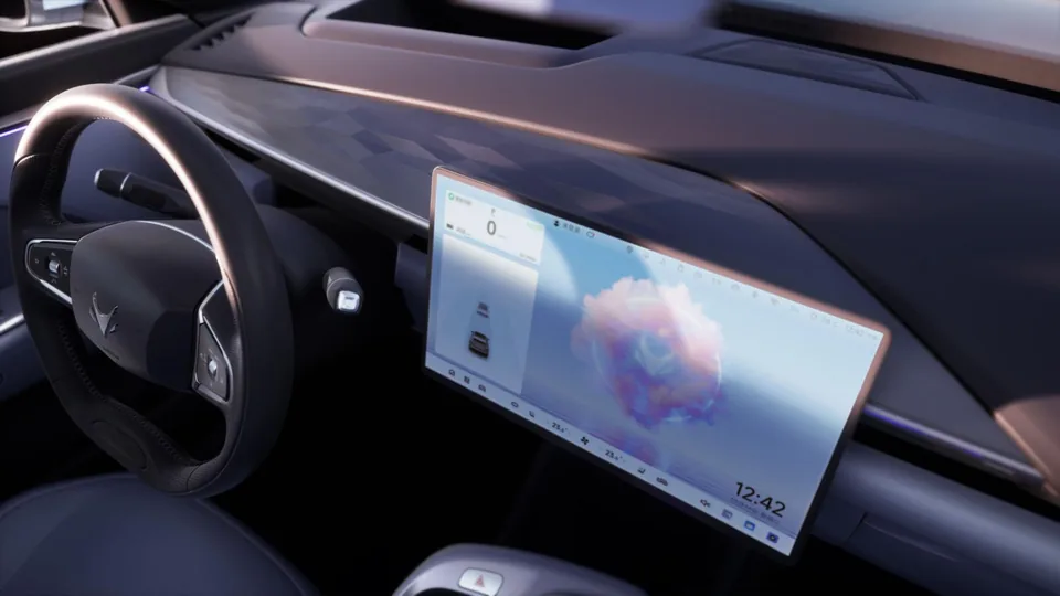 Close view of the ARCFOX T5 dashboard and display from above the steering wheel